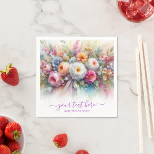Hand Script Custom Text Watercolor Floral Roses Napkin