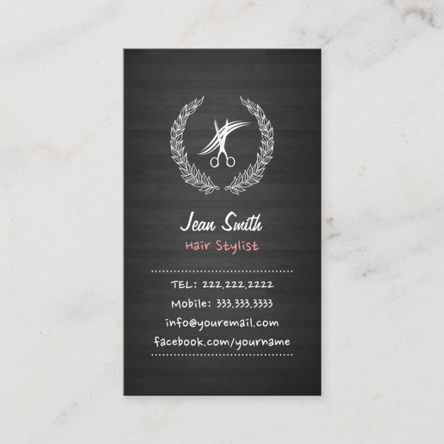 Hand Script Dark Wood Hair Stylist Business Card (Front)