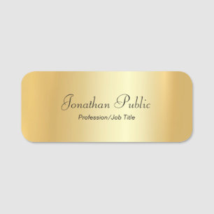 Hand Script Modern Elegant Glamour Gold Template Name Tag