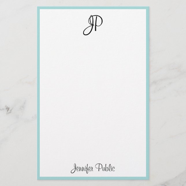 Hand Script Monogram Name Simple Modern Template Stationery (Front)
