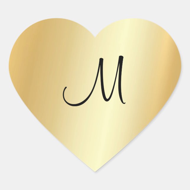 Hand Script Monogram Template Custom Faux Gold Heart Sticker (Front)