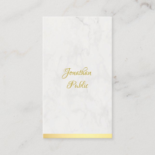Hand Script Name Gold Marble Elegant Template Business Card (Front)