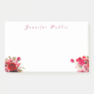 Hand Script Name Watercolor Roses Floral Template Post-it Notes