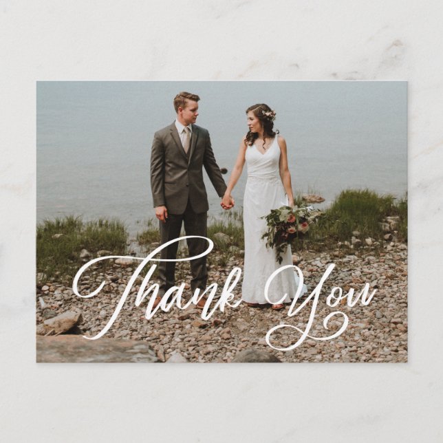 Hand Script Photo Wedding Thank You Postcard (Front)