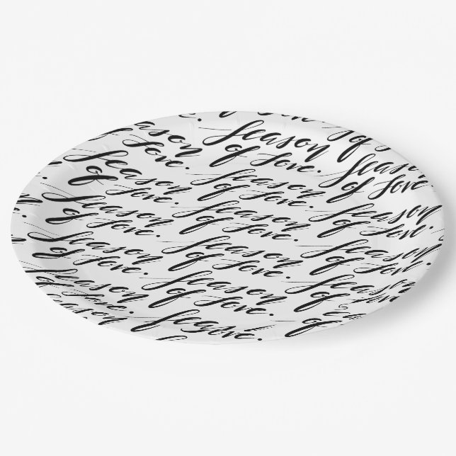 hand script season of love paper plate (Angled)