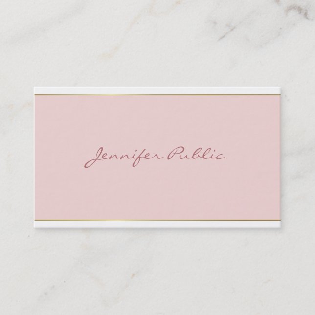 Hand Script Text Blush Pink Gold Template Elegant Business Card (Front)