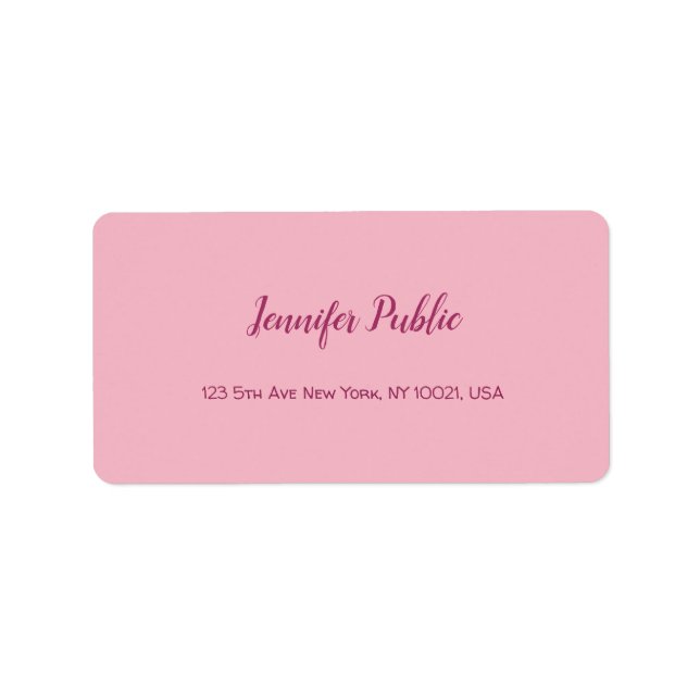 Hand Script Text Elegant Pink Modern Plain Address Label (Front)