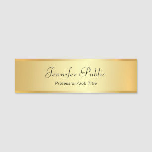 Hand Script Text Modern Elegant Gold Template Name Tag