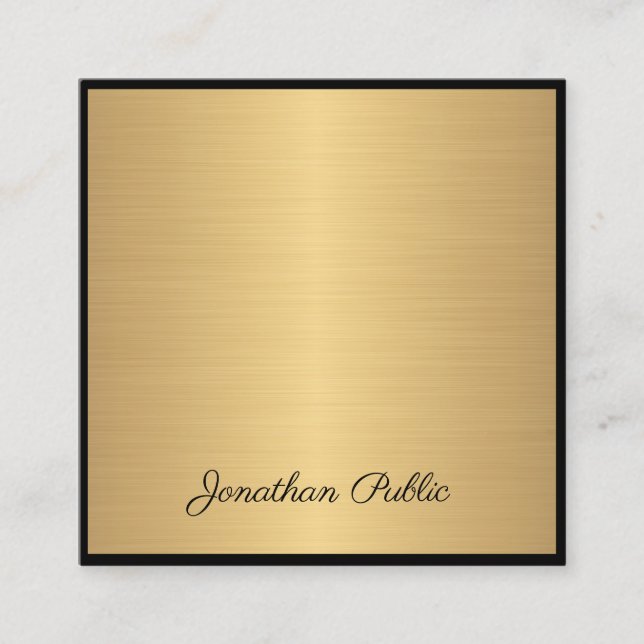 Hand Script Text Modern Glam Gold Elegant Luxury Square Business Card (Front)