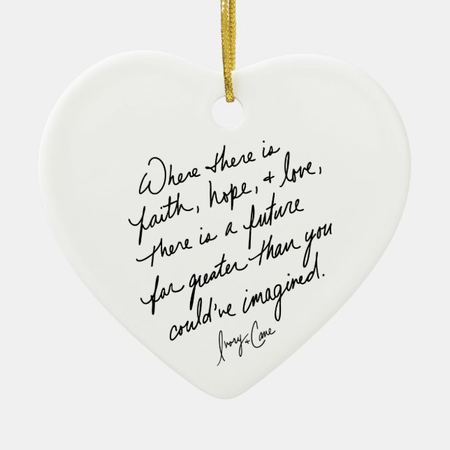 Hand-Scripted Faith Hope and Love Spiritual Heart  Ceramic Tree Decoration (Front)
