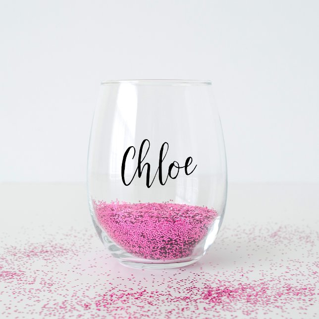 Hand Scripted Name Bachelorette Bridal Party Stemless Wine Glass (Creator Uploaded)