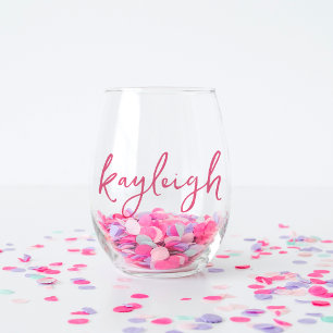 Hand Scripted Name Bachelorette Bridal Party Stemless Wine Glass