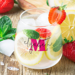 Hand Scripted Name Monogram Stemless Wine Glass