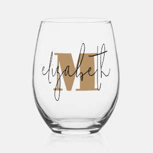 Hand Scripted Name Monogram Stemless Wine Glass