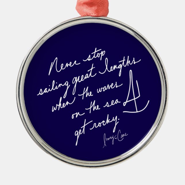 Hand-Scripted Never Stop Sailing Inspirational Metal Tree Decoration (Front)