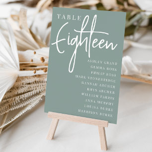 Hand Scripted Table EIGHTEEN + Guest Names Table Number