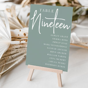 Hand Scripted Table NINETEEN + Guest Names Table Number