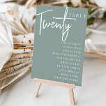 Hand Scripted Table TWENTY   Guest Names Table Number<br><div class="desc">Simple and chic table number cards in Eucalyptus Green and white make an elegant statement at your wedding or event. Design features "table [number]" in an eyecatching mix of classic serif and handwritten script lettering, with individual guest names beneath. Design repeats on both sides. Individually numbered cards sold separately; order...</div>