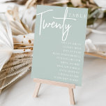 Hand Scripted Table TWENTY   Guest Names Table Number<br><div class="desc">Simple and chic table number cards in Sage Green and white make an elegant statement at your wedding or event. Design features "table [number]" in an eyecatching mix of classic serif and handwritten script lettering, with individual guest names beneath. Design repeats on both sides. Individually numbered cards sold separately; order...</div>