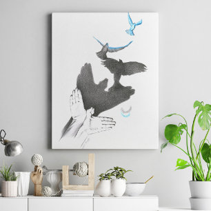 Hand shadow Flying birds Illusion Surreal art Canvas Print