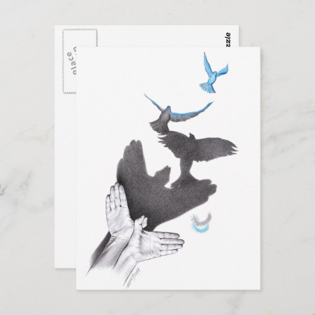 Hand shadow Flying birds Illusion Surreal art Postcard (Front/Back)
