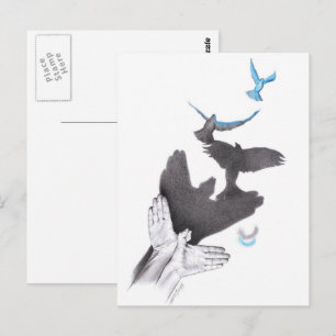 Hand shadow Flying birds Illusion Surreal art Postcard