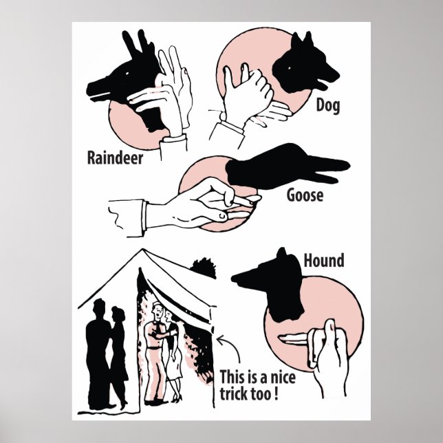 Hand Shadow Puppets, Nice Trick, Humour, Vintage Poster (Front)