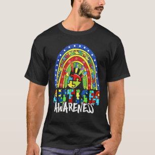 Hand Sign Autism Awareness Rainbow Autism Puzzle O T-Shirt