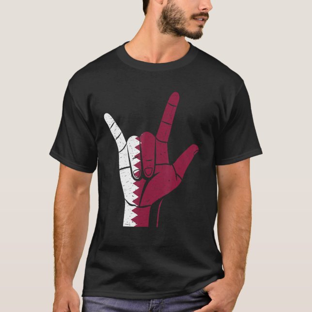 Hand Sign Qatar Flag T-Shirt (Front)