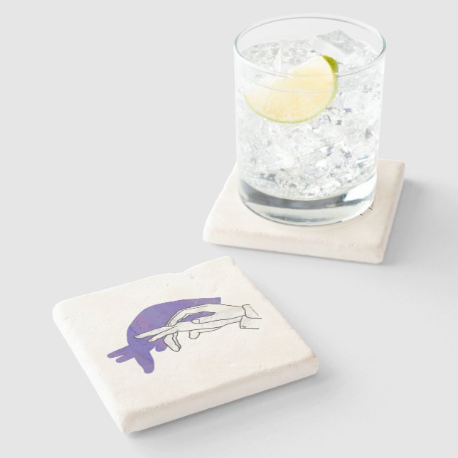 Hand Silhouette Anteater Purple Stone Coaster (Side)