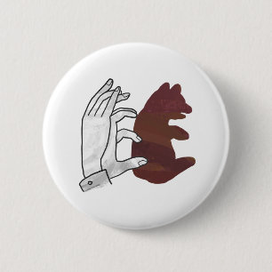 Hand Silhouette Bear Cub Brown 6 Cm Round Badge