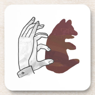 Hand Silhouette Bear Cub Brown Coaster
