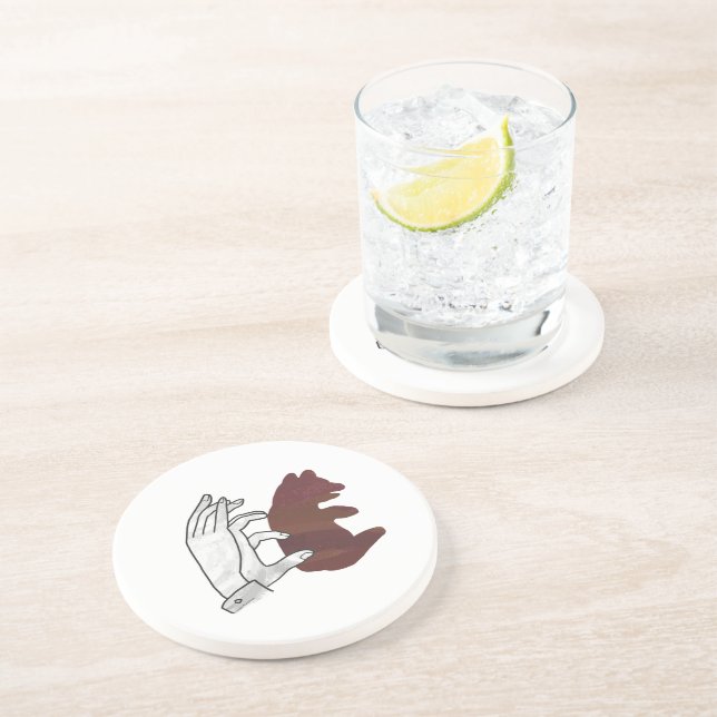 Hand Silhouette Bear Cub Brown Coaster (Side)