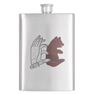 Hand Silhouette Bear Cub Brown Hip Flask