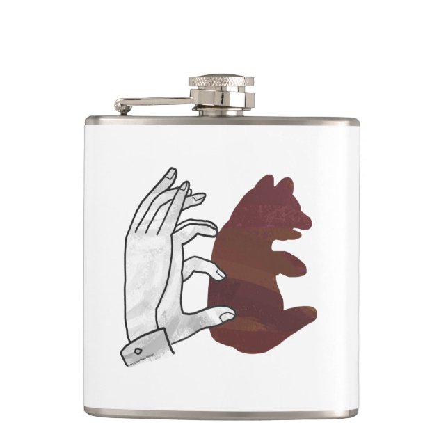 Hand Silhouette Bear Cub Brown Hip Flask (Front)