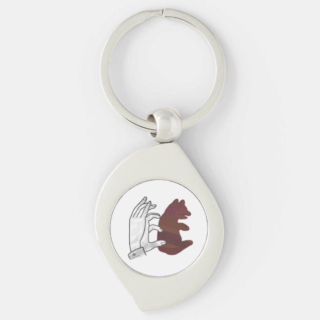 Hand Silhouette Bear Cub Brown Key Ring (Front)