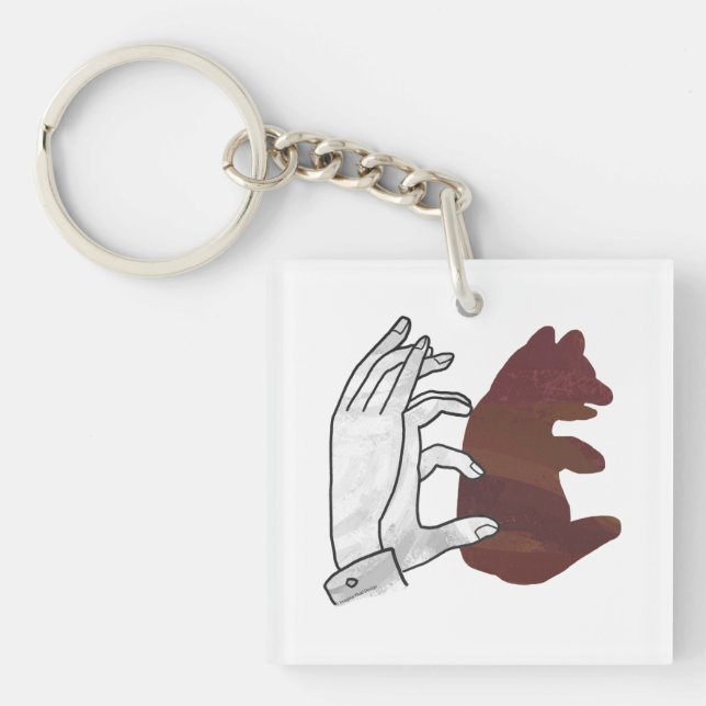Hand Silhouette Bear Cub Brown Key Ring (Front)