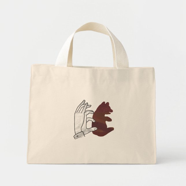 Hand Silhouette Bear Cub Brown Mini Tote Bag (Front)