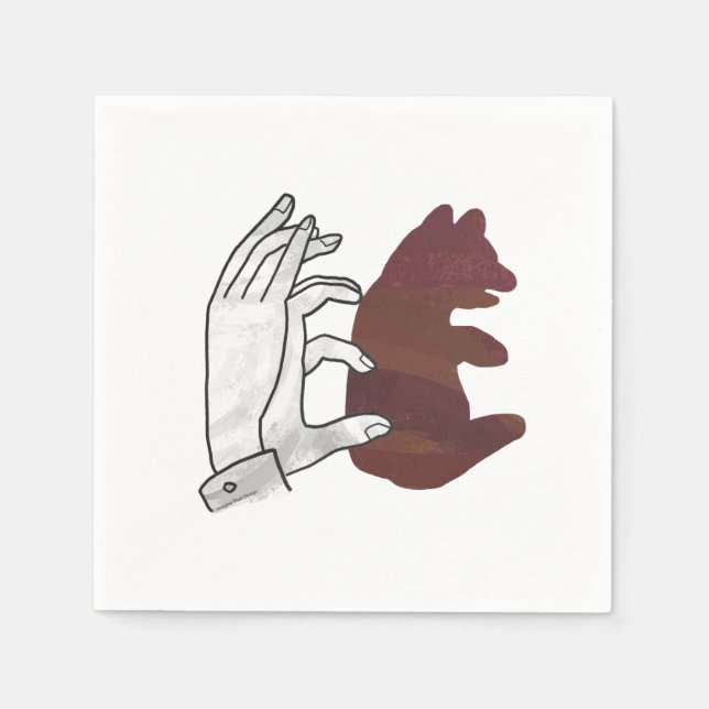 Hand Silhouette Bear Cub Brown Napkin (Front)