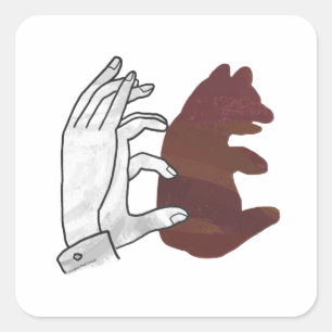 Hand Silhouette Bear Cub Brown Square Sticker
