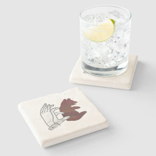 Hand Silhouette Bear Cub Brown Stone Coaster