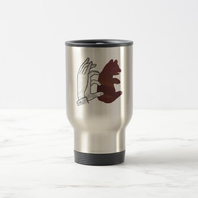 Hand Silhouette Bear Cub Brown Travel Mug (Center)