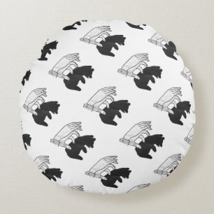 Hand Silhouette Bear Cub Round Cushion