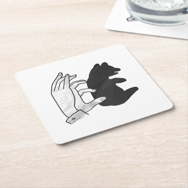 Hand Silhouette Bear Cub Square Paper Coaster (Angled)