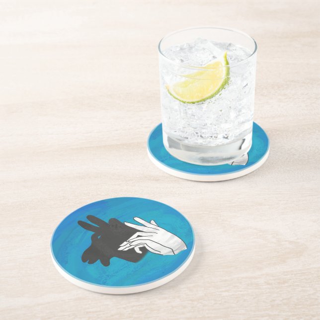 Hand Silhouette Billy Goat Blue Coaster (Side)