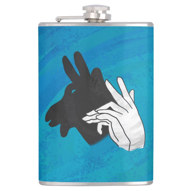 Hand Silhouette Billy Goat Blue Hip Flask (Front)