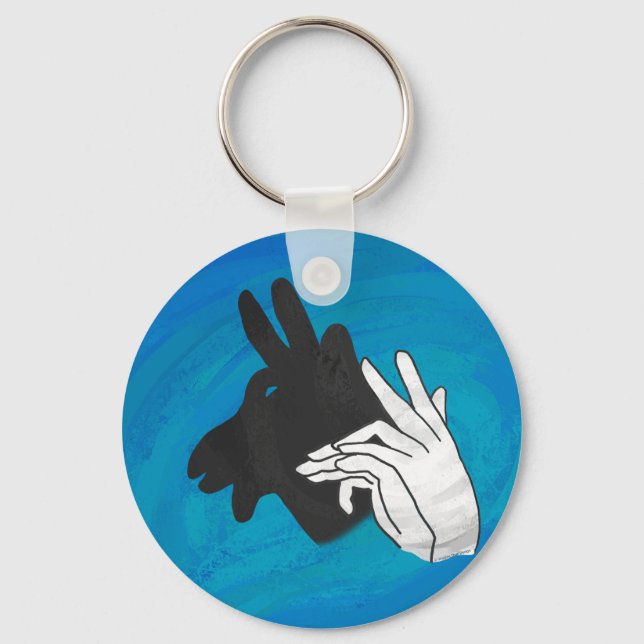 Hand Silhouette Billy Goat Blue Key Ring (Front)