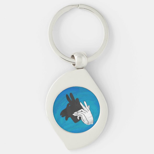 Hand Silhouette Billy Goat Blue Key Ring (Front)