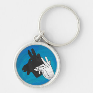 Hand Silhouette Billy Goat Blue Key Ring
