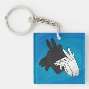 Hand Silhouette Billy Goat Blue Key Ring